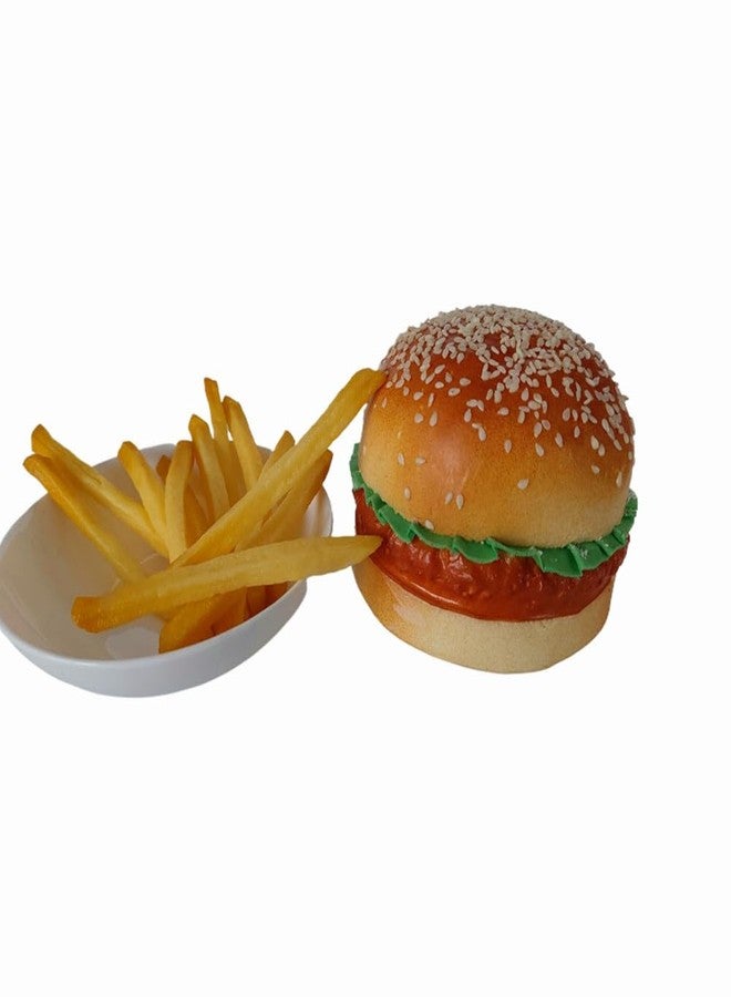 Jilukibo Artificial Hamburger with 12 Pack French Fries, Fake Simulated Food Bread Burger Model, Realistic Hamburger Photography Prop for Home Kitchen Decoration Bakery Shop Display - Image 5